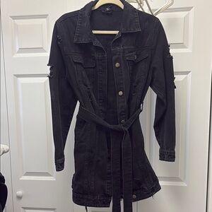 Black Denim Belted Jacket